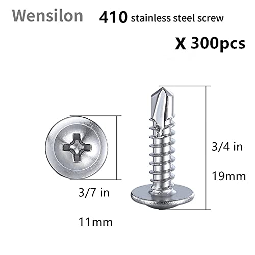 Wensilon（300pcs）#8×5/8”for Sheet Metal Self-Tapping Screws 410 Stainless Steel - Image 2