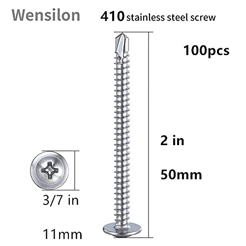 Wensilon（100pcs）#8×2”for Sheet Metal Self-Tapping Screws 410 Stainless Steel - Image 2