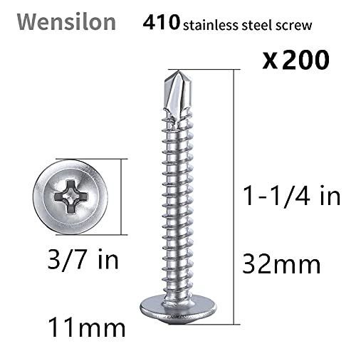Wensilon（200pcs）#8×1-1/4”for Sheet Metal Self-Tapping Screws 410 Stainless - Image 2