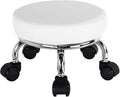 Modern Roller Seat PU Leather Low Round Rolling Stool 360 Swivel Small Stool by WKWKER