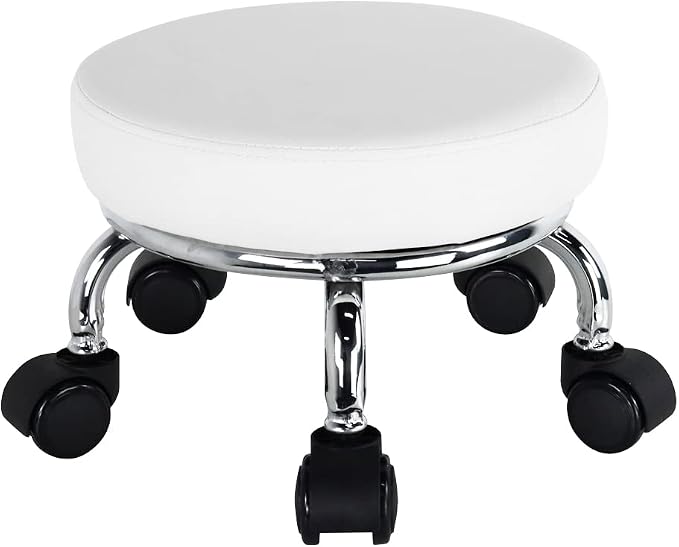 Modern Roller Seat PU Leather Low Round Rolling Stool 360 Swivel Small Stool by WKWKER