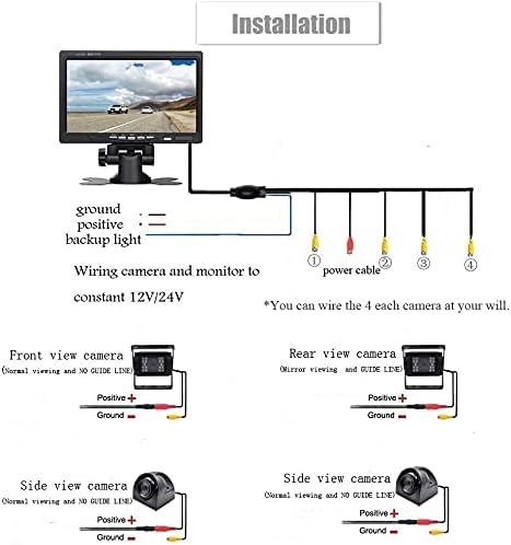 Backup Camera Kit 7 inch 4-Spilt Monitor Rear View Cameras - Image 6