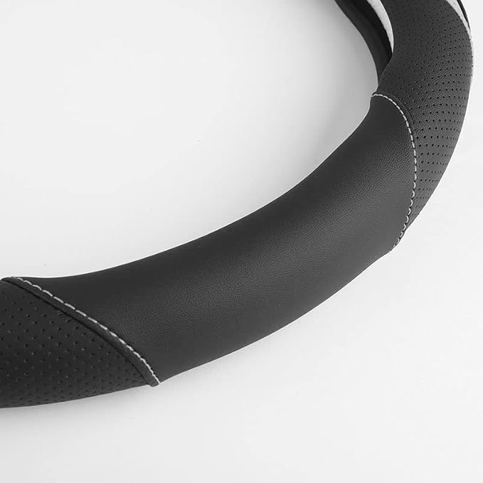Car Steering Wheel Cover, Leather Steering Wheel Cover Grey Universal 14.5-15 - Image 5
