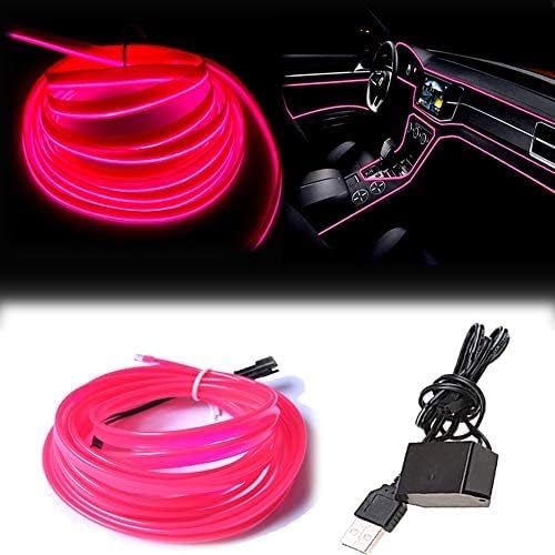 El Wire Pink Interior Car LED Strip Lights, 3M Neon Wire USB 5V - Image 2