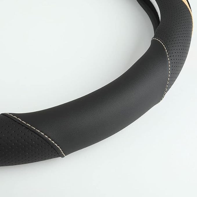 Car Steering Wheel Cover, Leather Steering Wheel Cover Beige Universal 14.5-15 - Image 5