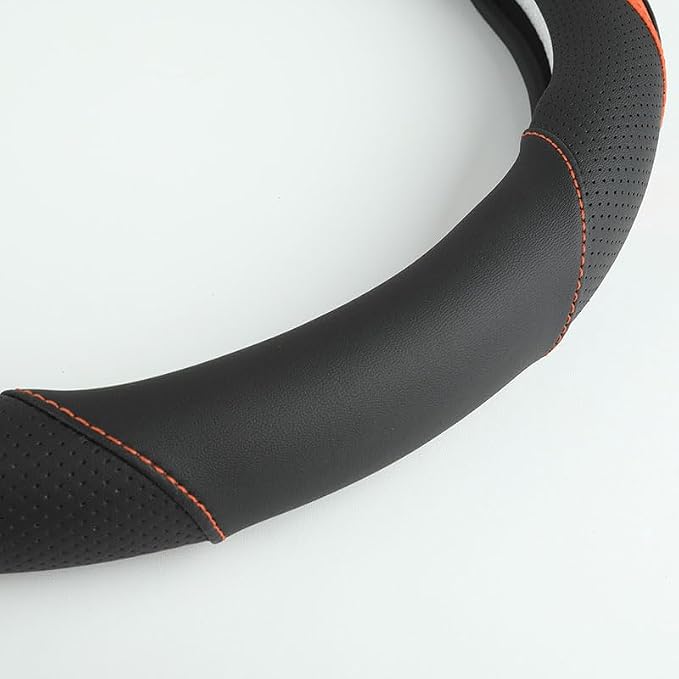 Car Steering Wheel Cover, Leather Steering Wheel Cover Orange Universal 14.5-15 - Image 6