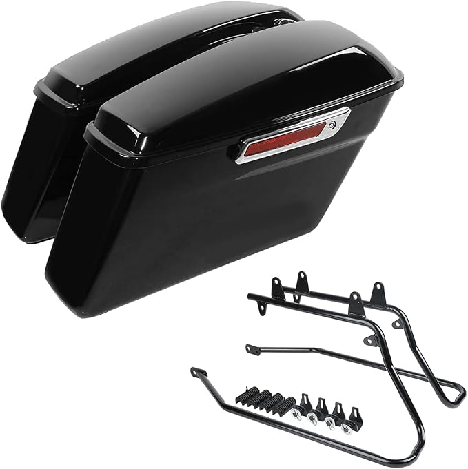 XFMT Vivid Black Motorcycle Saddlebags Hard Saddle Bags W/Black Conversion by XFMT
