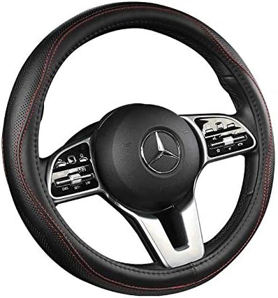 Cowhide Steering Wheel Cover Heat Resistant Anti-Slip Car Wheel Wrap Compatible by AEVEA
