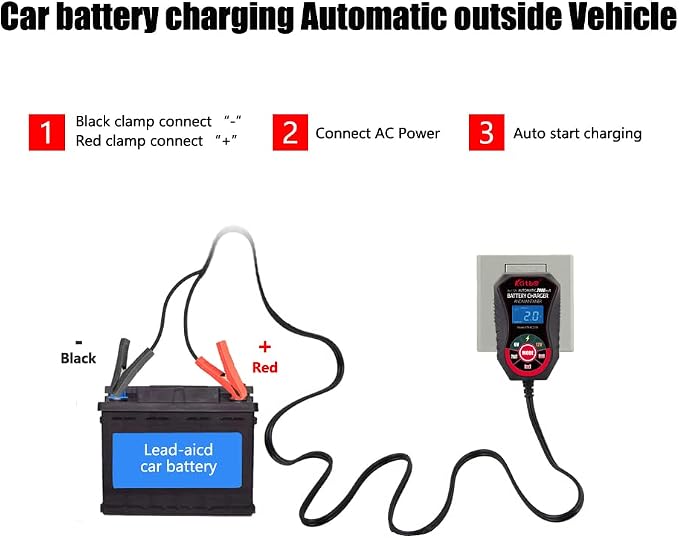 KATBO Battery Charger, 2Amp Battery Maintainer, car Battery Charger 6V 12V - Image 3