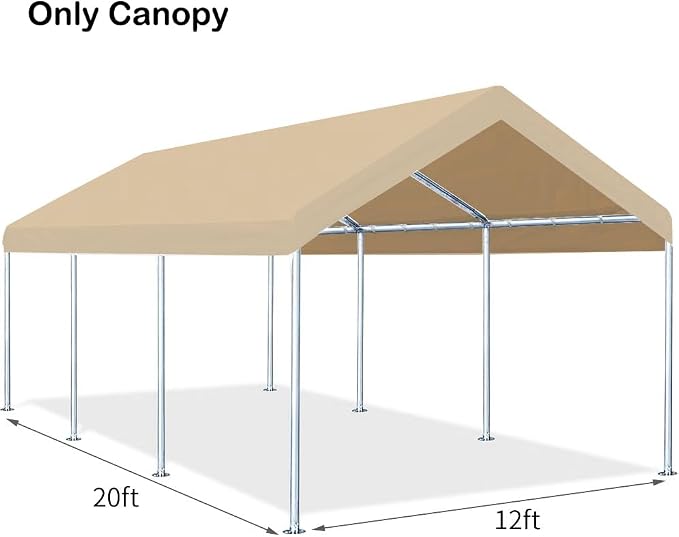 Rutile 12'x20' Carport Canopy ONLY Tent Garage Replacement Top Tarp Car Shelter - Image 4