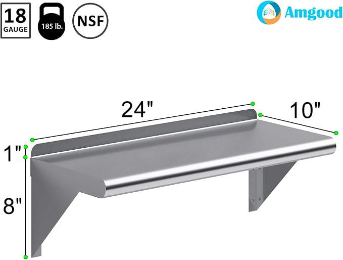 AmGood 24" Long X 10" Deep Stainless Steel Wall Shelf | NSF Certified | - Image 3
