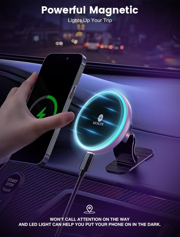 MOKPR for Magsafe Car Mount Charger-15W Wireless Car Charger-Magnetic Car Phone - Image 5