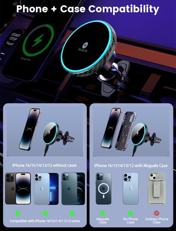 MOKPR for Magsafe Car Mount Charger-15W Wireless Car Charger-Magnetic Car Phone - Image 3