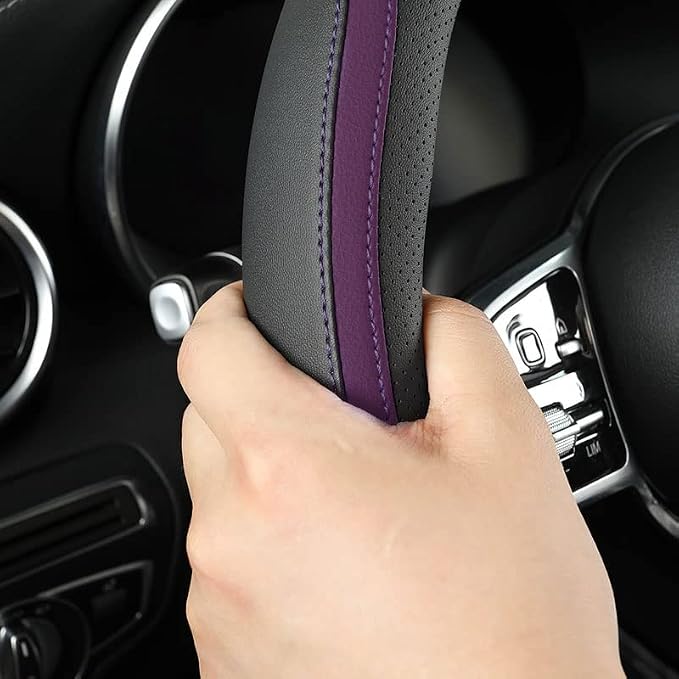 Car Steering Wheel Cover, Leather Steering Wheel Cover Purple Universal 14.5-15 - Image 5