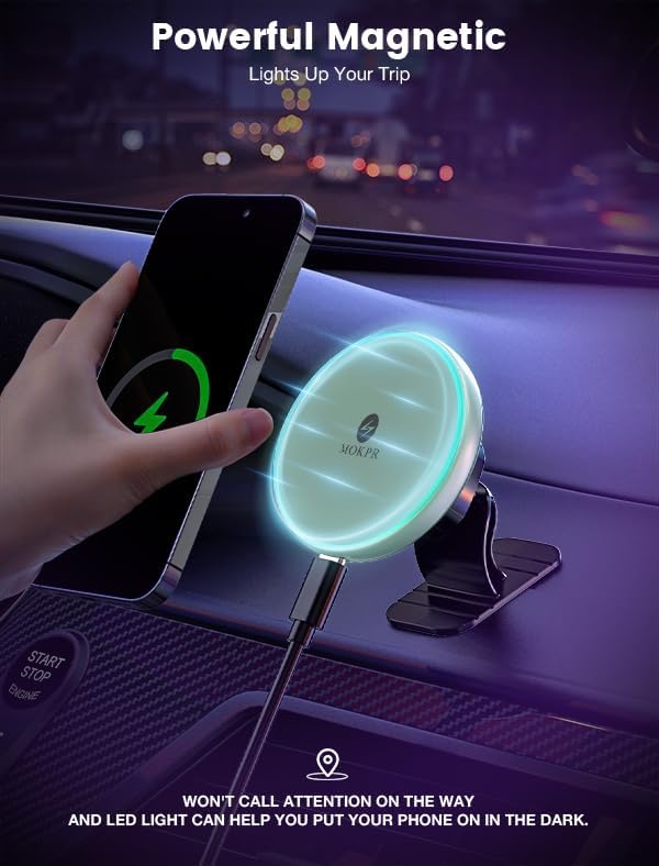 MOKPR for Magsafe Car Mount Charger-15W Wireless Car Charger-Magnetic Car Phone - Image 5