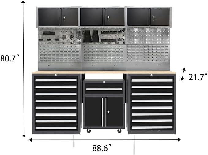 JZD Garage Tool Storage Cabinet System, Included Pegboard Back Panel, No Wall - Image 2