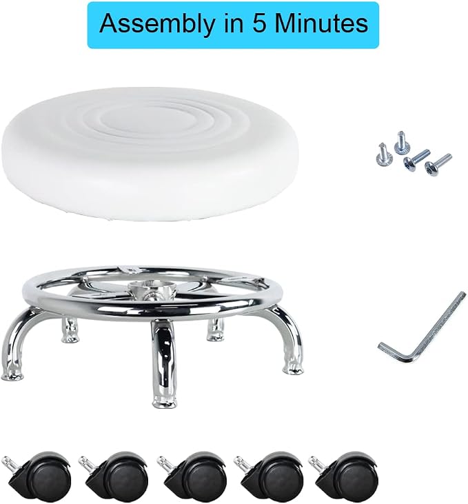 Modern PU Leather Low Round Rolling Stool - Image 7