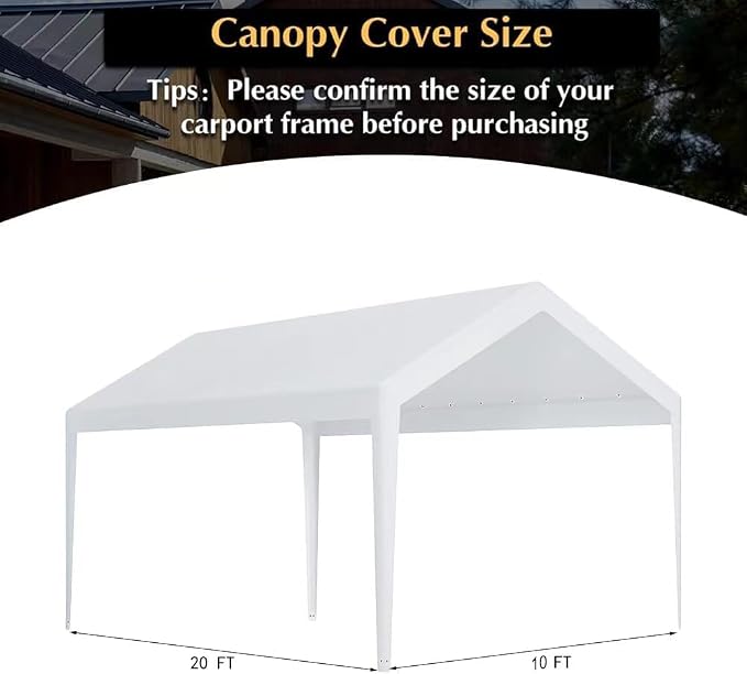 Rutile 10 x 20 FT Carport Replacement Cover, Heavy Duty Car Tarp Canopy Tent - Image 7