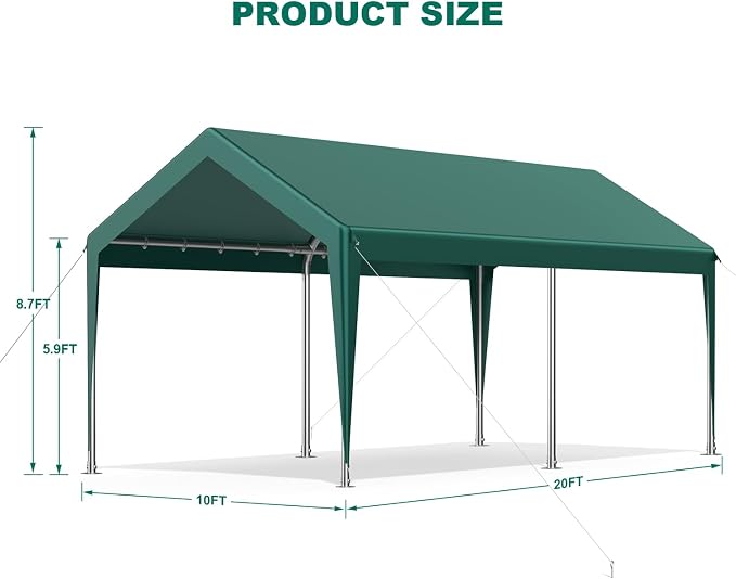 10x20FT Heavy Duty Carport, Portable Car Canopy Garage Boat Shelter Party Tent - Image 2