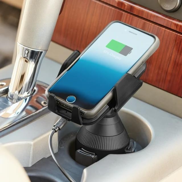 Cup Holder Phone Mount with Wireless Charger, Quick-Push Release Button - Image 3