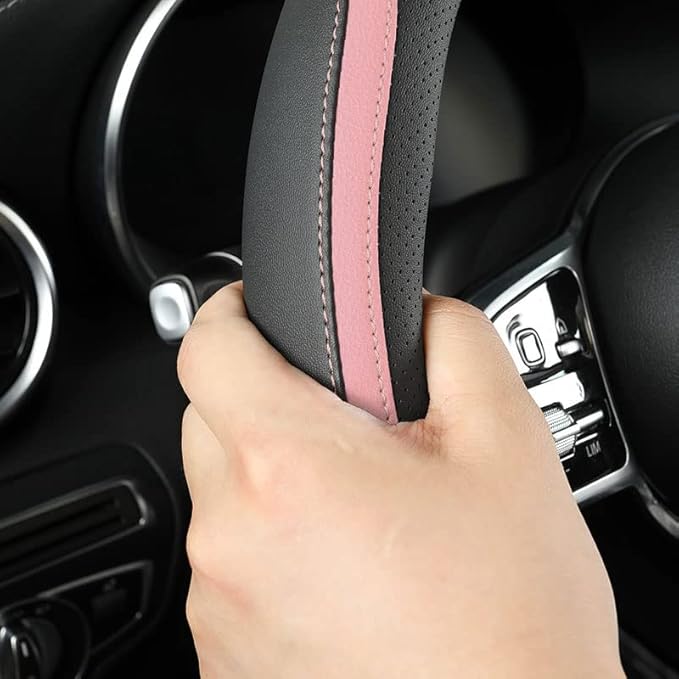 Car Steering Wheel Cover, Leather Steering Wheel Cover Pink Universal 14.5-15 - Image 4