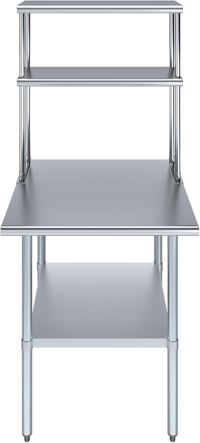 Amgood Stainless Steel Work Table Double Tier Overshelf | Metal Kitchen Prep - Image 2
