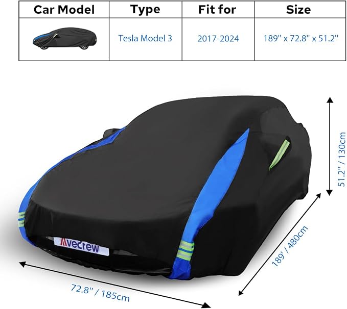 Avecrew Car Cover for Tesla Model 3 2017-2024, Custom Fit Full Exterior Cover - Image 3