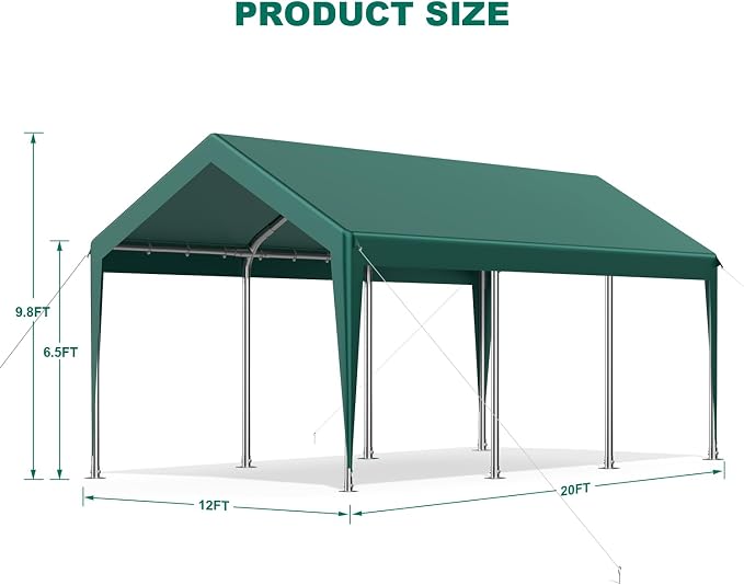 12x20FT Heavy Duty Carport Potable Car Canopy Garage Party Tent Boat Shelter - Image 3