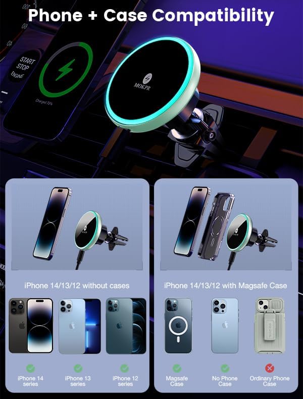 MOKPR for Magsafe Car Mount Charger-15W Wireless Car Charger-Magnetic Car Phone - Image 3