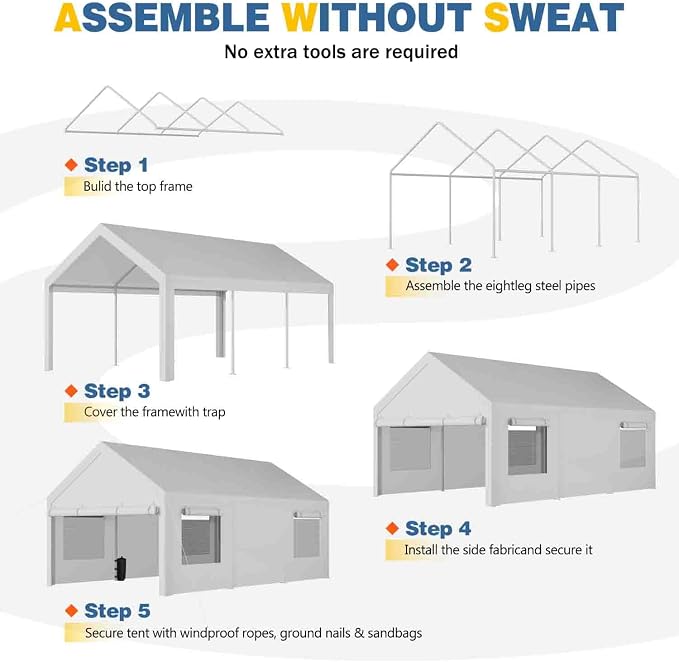 JAMFLY 12x20 ft Heavy Duty Carport - Image 5