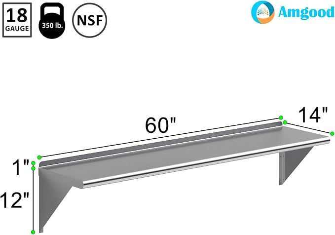 AmGood 60" Long X 14" Deep Stainless Steel Wall Shelf | NSF Certified | - Image 3