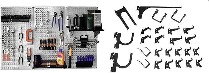 Wall Control Metal Pegboard Tool Organizer Kit and Wall Control 26 Piece Deluxe by Wall+Control