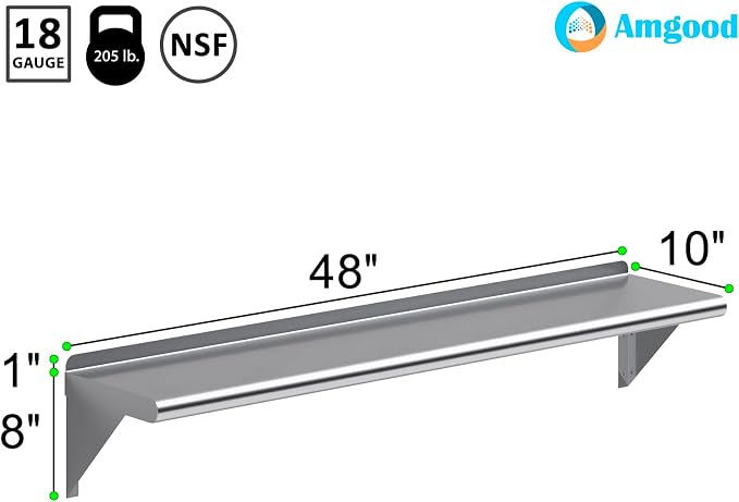 AmGood 48" Long X 10" Deep Stainless Steel Wall Shelf | NSF Certified | - Image 3