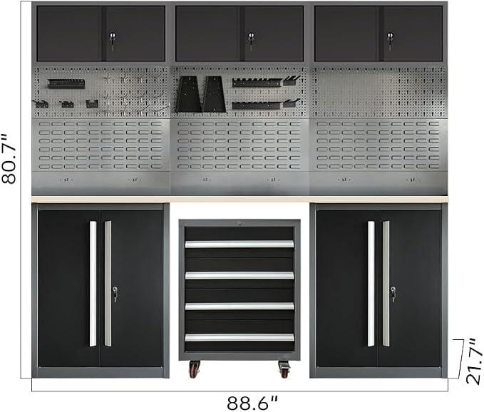 JZD Garage Tool Cabinet Set, Included Rolling Chest, - Image 2