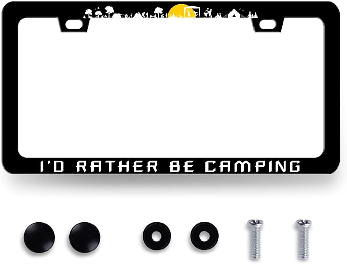 I'd Rather be Camping License Plate Frame Mountain Camper License Plate Holder by RNKATIH