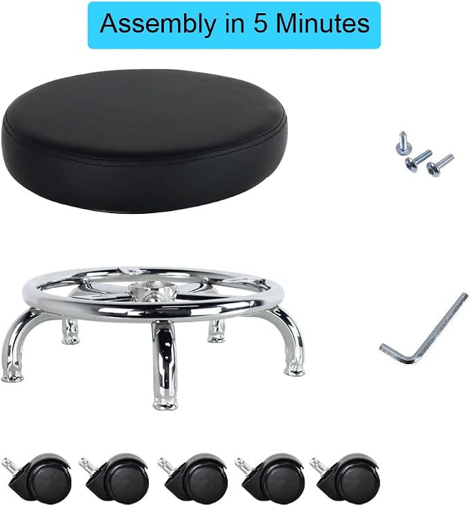 Modern Roller Seat PU Leather Low Round Rolling Stool 360 Swivel Small Stool - Image 7