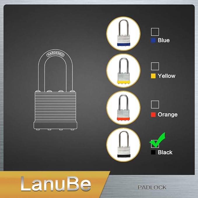 LanuBe Lock Laminated keyed Padlock, keyed Alike Locks, Long Shackle, Marked - Image 8