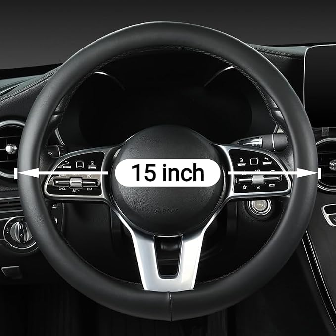 Cowhide Steering Wheel Cover Heat Resistant Anti-Slip Car Wheel Wrap Compatible - Image 2