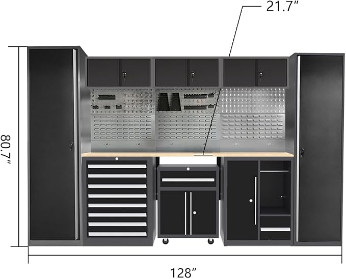 Steel Garage Workbench with Storage and Cabinets, Tool Organization, - Image 2