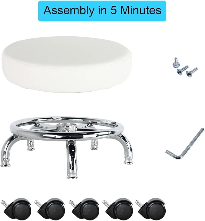 Modern Roller Seat PU Leather Low Round Rolling Stool 360 Swivel Small Stool - Image 7