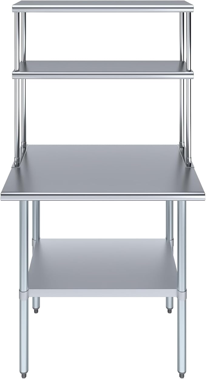 AmGood Stainless Steel Work Table Double Tier Overshelf | NSF - Image 2