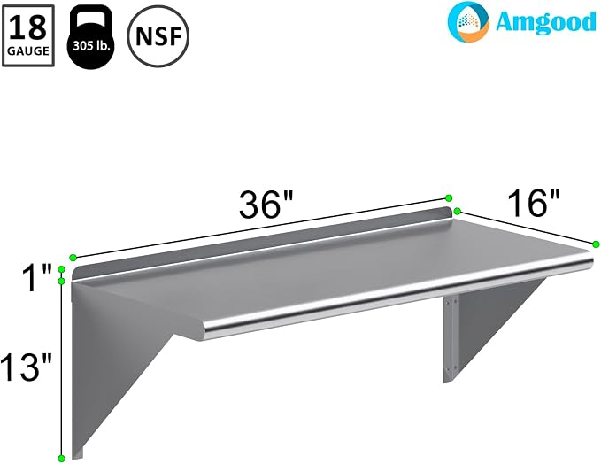 AmGood 36" Long X 16" Deep Stainless Steel Wall Shelf | NSF Certified | - Image 3