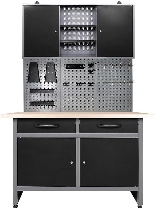 JZD Industrial Steel Garage Storage Cabinet System, Included Pegboard Wall by JZD