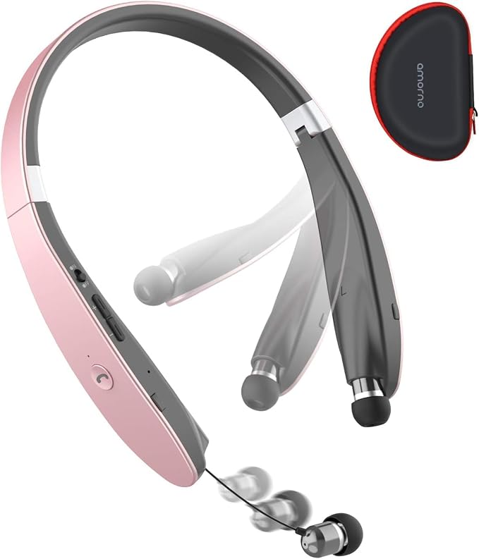 AMORNO Foldable Bluetooth Headphones Wireless Neckband Headset by AMORNO