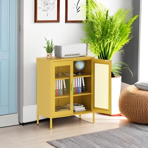 Metal Storage Cabinet with Mesh Doors, Steel Display Cabinet with Adjustable - Image 5