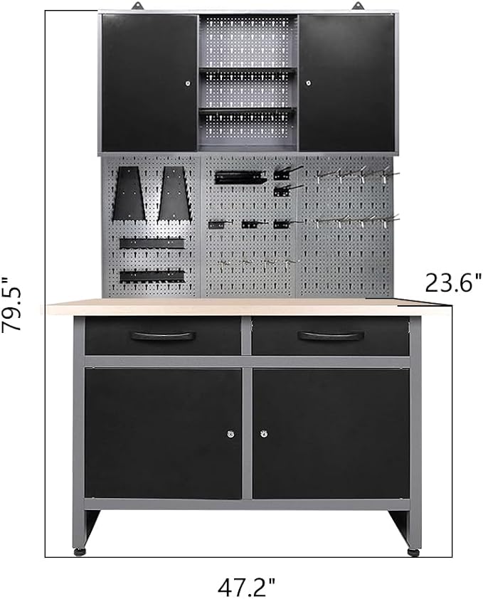 JZD Industrial Steel Garage Storage Cabinet System, Included Pegboard Wall - Image 2