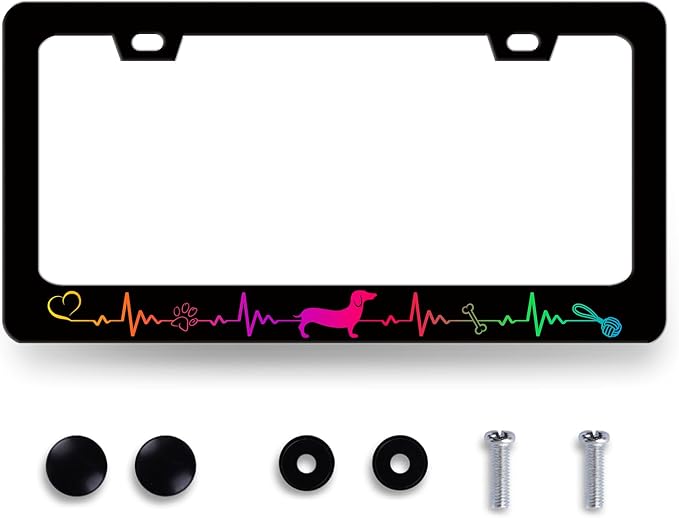 Colorful Dachshund License Plate Frame Lifeline Dogs Paws License Plate Holder by MUAWUOIK