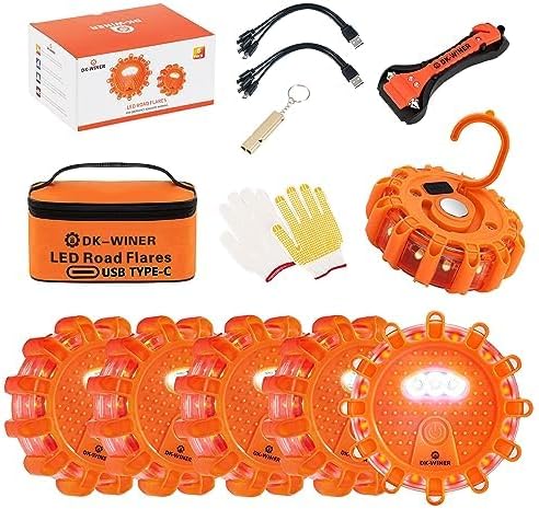 LED Road Flares 6Pack Roadside Emergency car kit Emergency Road Flares Kit by DK-WINER