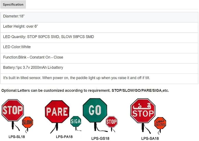 18" LED Stop/Slow Paddle, Reflective Hand Held Stop Sign - Image 9
