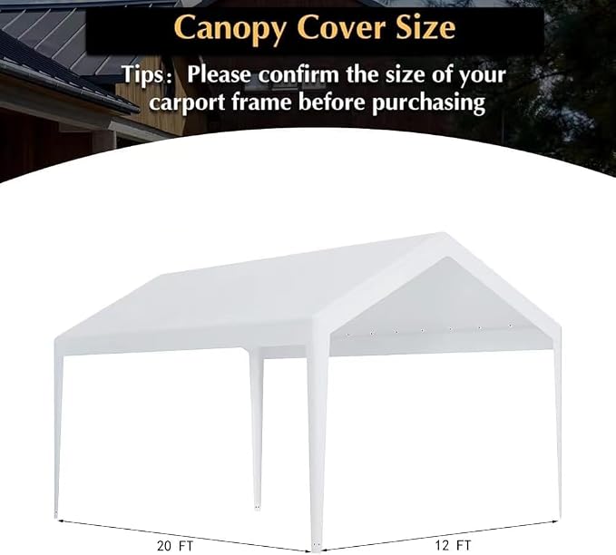 Rutile 12 x 20 FT Carport Replacement Cover, Heavy Duty Car Tarp Canopy Tent - Image 7